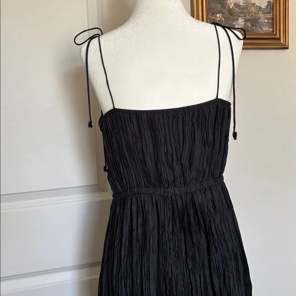 Ulla Johnson Orla Plisse sz 6 in Noir Black spaghetti tie strap Crinkle Dress - Picture 9 of 11